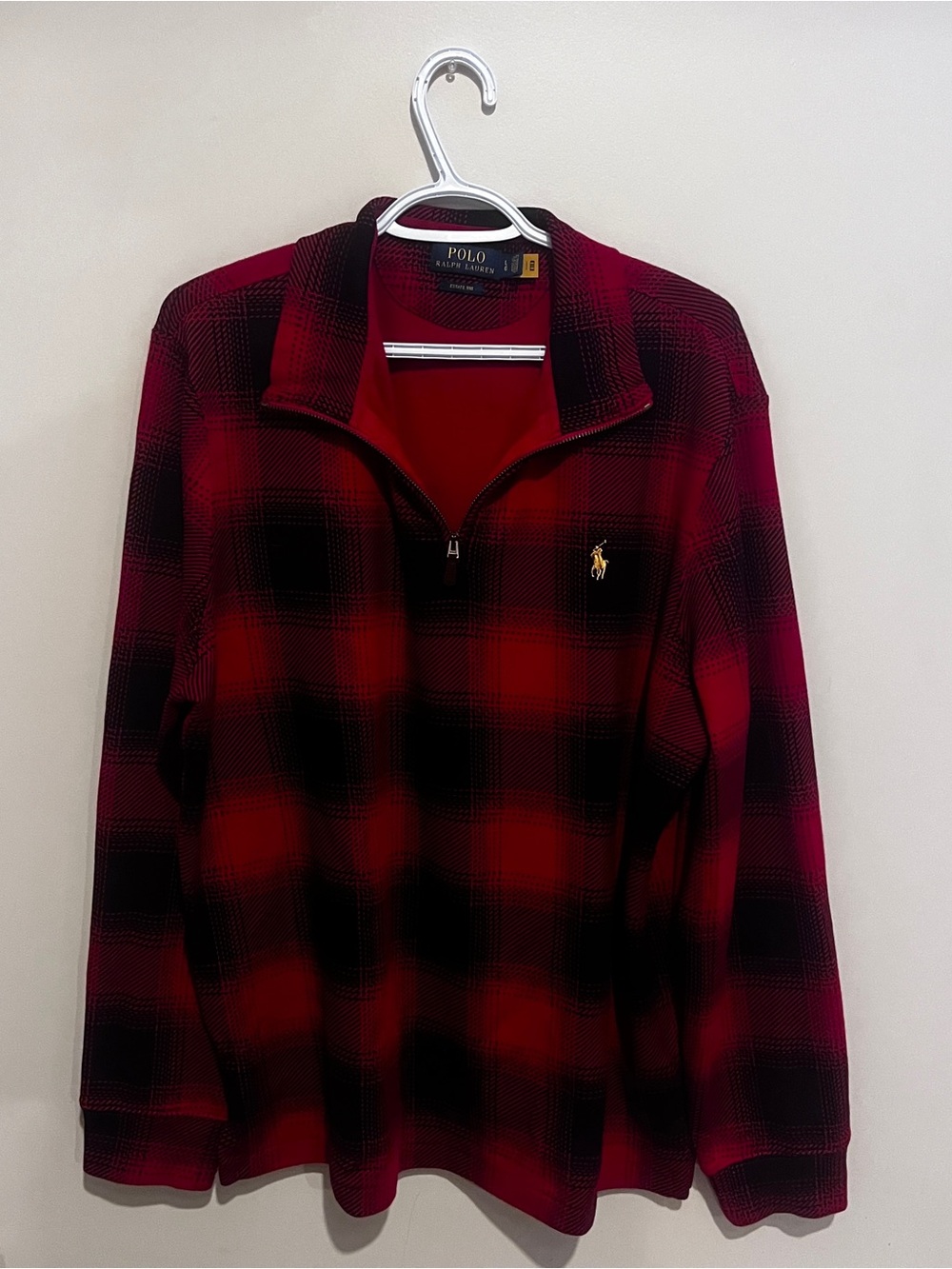 Polo by Ralph Lauren Red and Black Plaid Quarter-Zip Sweater